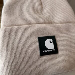 Carhartt Light Tan Knit Rubber Patch Beanie One Size